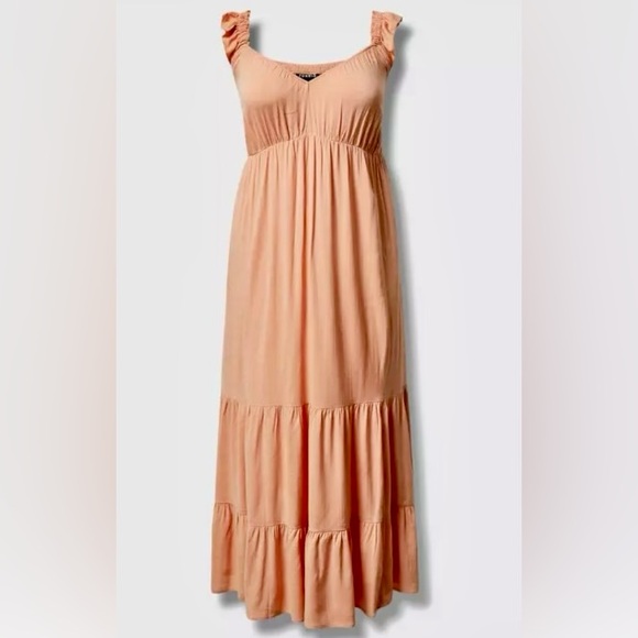 Torrid Peach Rayon Slub Ruffle Strap Tiered Maxi Dress - Size 2X - 18-20 - NWOT! - Picture 9 of 10